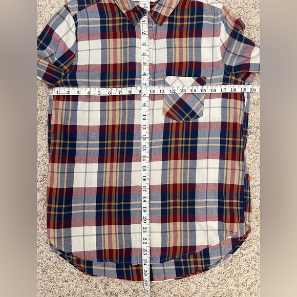 L..O.G.G. H&M Women’s Plaid Earth Tones Flannel Brick Red Tan Blue Button Up 8 - Picture 5 of 6